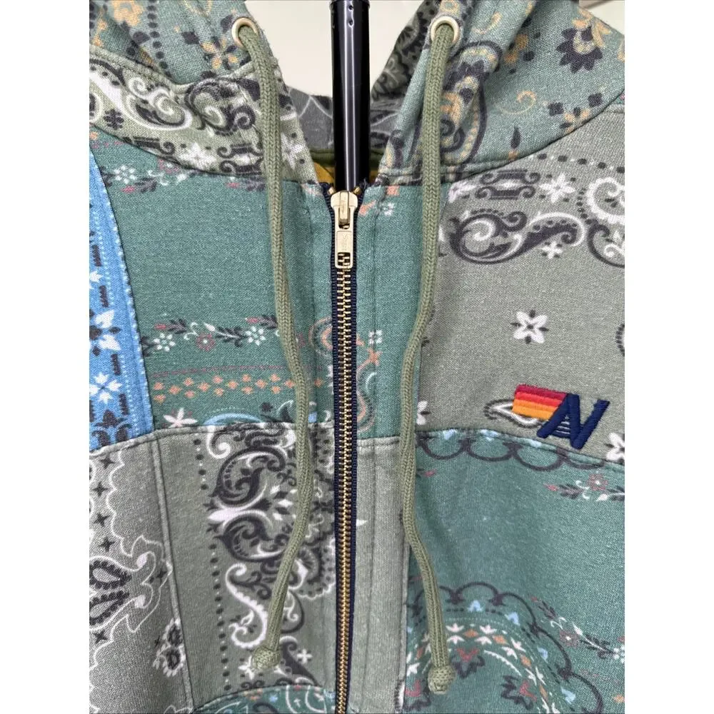 AVIATOR NATION-BANDANA QUILTED Relaxed ZIip Hoodie-Blue-Unisex Medium-Washed 1 x - Picture 6 of 14